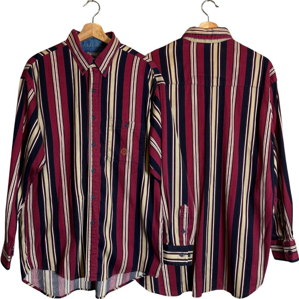 Vintage Twenty X by Wrangler Corduroy Striped Button Down Shirt Men L 16.5 33/34